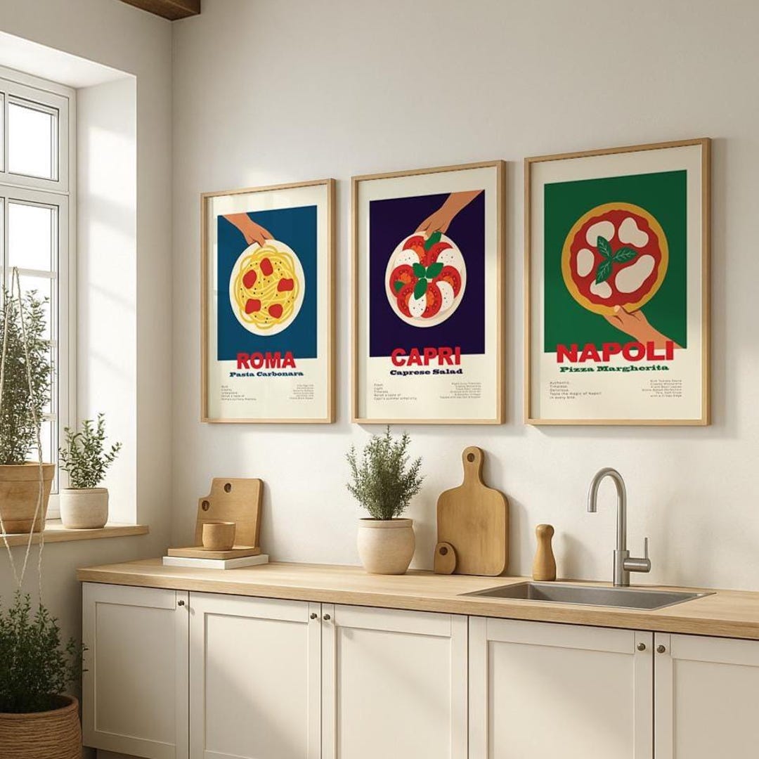 300 mediterranean kitchen posters bundle, retro café... Italian Food Art Print Set: Retro Kitchen Posters - Pizza, Pasta, Salad ...