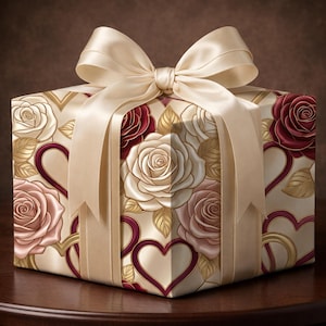Valentijnscadeaupapier met rozen en harten | Romantisch bloemencadeaupapier