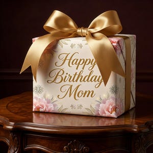 Happy Birthday Mom floral wrapping paper | pink peonies, script text, vintage pattern