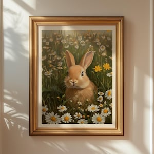 Vintage Easter Bunny Print- Cute Spring Rabbit Painting - Easter Printable - Printable Wall Art- Animal Cottagecore Decor- Digital Download