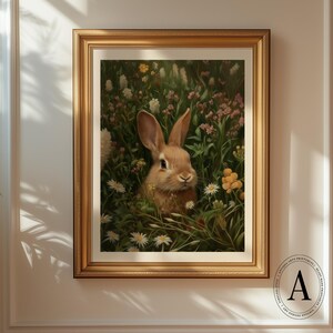 Vintage Easter Bunny Print- Cute Spring Rabbit Painting - Easter Printable - Printable Wall Art- Animal Cottagecore Decor- Digital Download