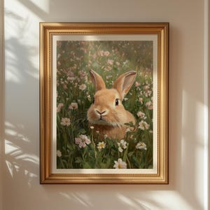 Vintage Easter Bunny Print- Cute Spring Rabbit Painting - Easter Printable - Printable Wall Art- Animal Cottagecore Decor- Digital Download