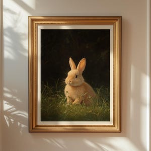Vintage Easter Bunny Print- Spring Rabbit Painting - Easter Printable - Printable Wall Art- Animal Cottagecore Decor- Digital Download