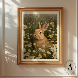 Vintage Easter Bunny Print- Cute Spring Rabbit Painting - Easter Printable - Printable Wall Art- Animal Cottagecore Decor- Digital Download