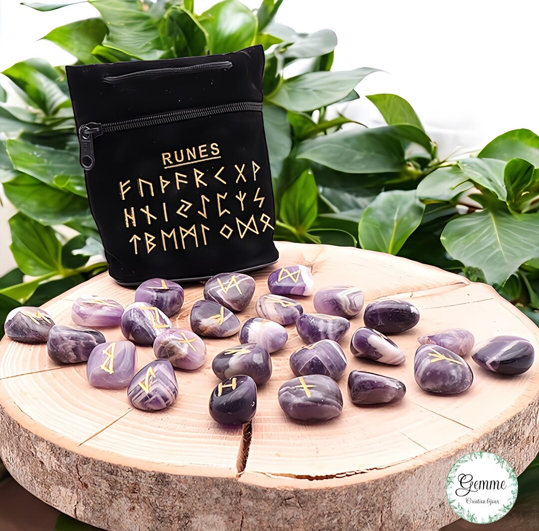 Natural Rune Shell Amethyst Runes – Natural Stone Divination Set, Intuition and Serenity ...