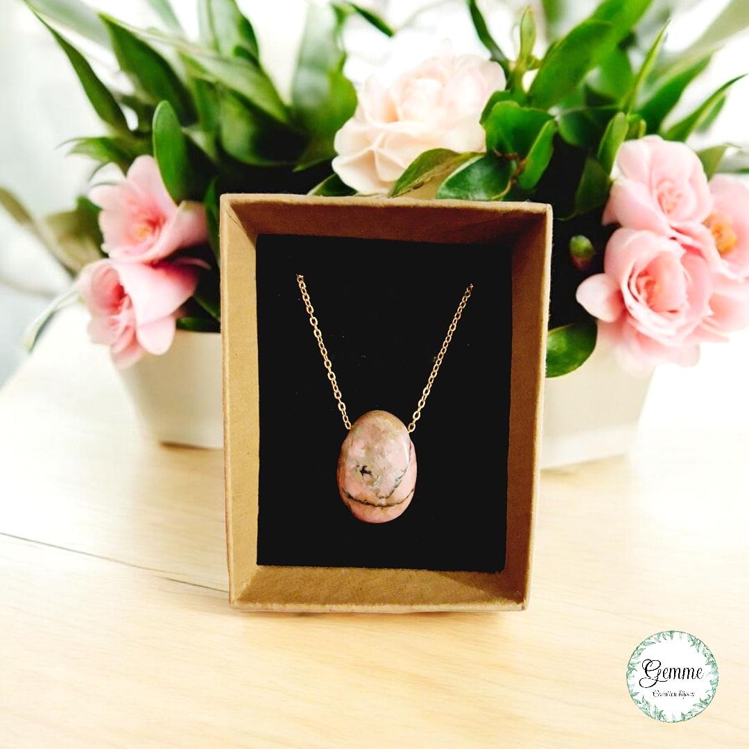 Madagascar Rhodonite & Gold Stainless Steel Necklace