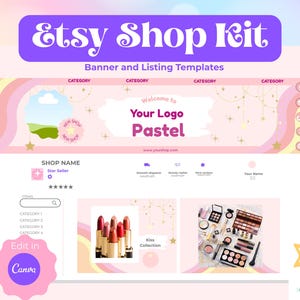 Pastel Etsy Shop Branding Kit | Canva Editable Banner, Logo & Listing Templates | Digital Starter Bundle for Small Business Owners
