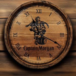 Personalized Whiskey Barrel Clock, Pirate Rum Oak Barrel Head, Vintage Bourbon Barrel Lid, Customized Rustic Wall Large Wine Clock Bar Decor