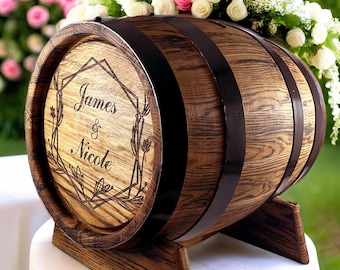 Personalized Wedding Card Box 10L, Rustic Vintage Oak Whiskey Barrel Style with Lock, Card Holder - Perfect Wedding Gift - Decor, Reception