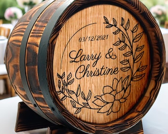 Custom Wooden Wedding Card Box 10L, Rustic Vintage Oak Whiskey Barrel Style with Lock, Card Holder - Perfect Wedding Gift - Decor, Reception