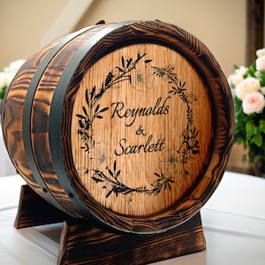 Caixa de cartão de casamento personalizada de carvalho 10L, estilo barril de uísque vintage rústico com trava, porta-cartões - presente de casamento perfeito - decoração, recepção