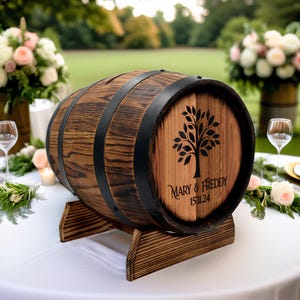Caixa de cartão de casamento de uísque personalizada 10L, estilo barril de carvalho rústico com fechadura, porta-cartões vintage de madeira, decoração perfeita para presente de casamento e recepção