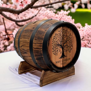 Caixa de cartão de casamento de madeira personalizada 10L, estilo barril de uísque de carvalho rústico com fechadura, porta-cartão vintage, decoração perfeita para presente de casamento e recepção