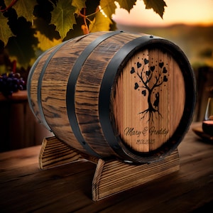 Caixa de cartão de casamento personalizada com uísque e vinho, 10 litros, estilo barril de carvalho vintage com fechadura, porta-cartões de madeira - presente de casamento perfeito - decoração, recepção