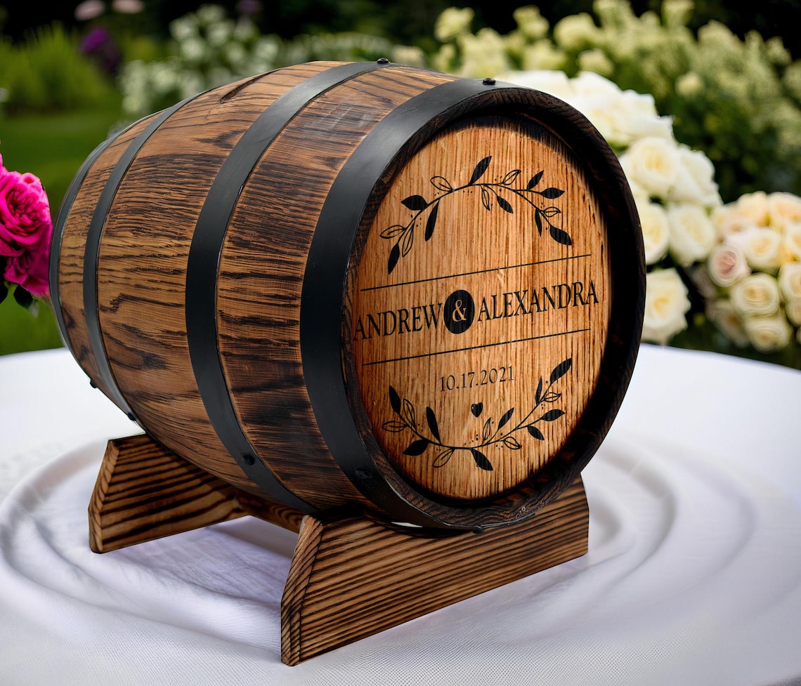 Personalized Whiskey Barrel Card Holder, Rustic Barrel Card Box 10L ...