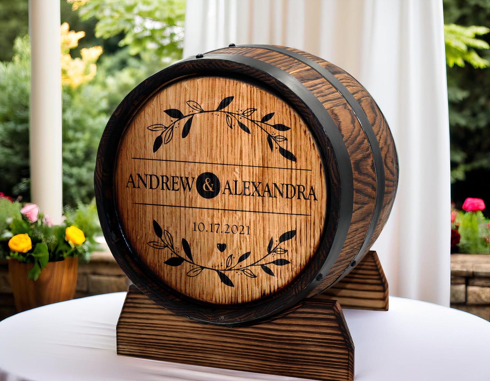 Personalized Whiskey Barrel Card Holder, Rustic Barrel Card Box 10L ...