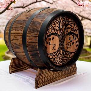 Caixa de cartão de casamento de madeira personalizada 10L, estilo barril de uísque de carvalho vintage com trava, porta-cartões rústico, decoração perfeita para recepção de presentes de casamento