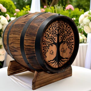 Caixa de cartão de casamento personalizada 10L, estilo barril de uísque de carvalho rústico com trava, porta-cartões vintage, decoração perfeita para presente de casamento, recepção de madeira