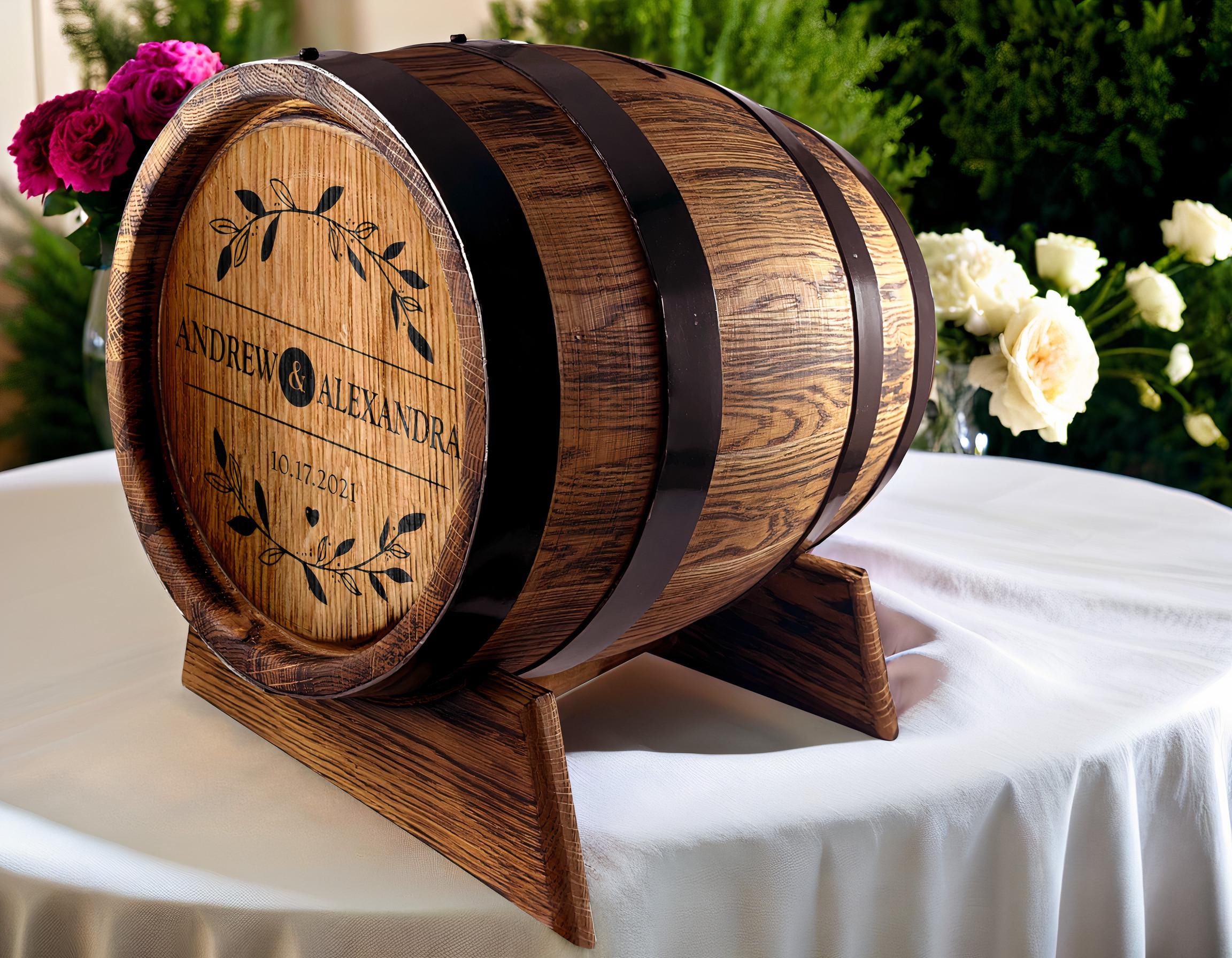 Personalized Whiskey Barrel Card Holder, Rustic Barrel Card Box 10L ...