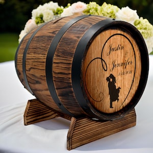 Porta-cartão personalizado para barril de uísque, caixa para cartão de barril de vinho 10L com trava, decoração rústica para presente de casamento, livro de visitas de rum e bourbon para recepção em madeira
