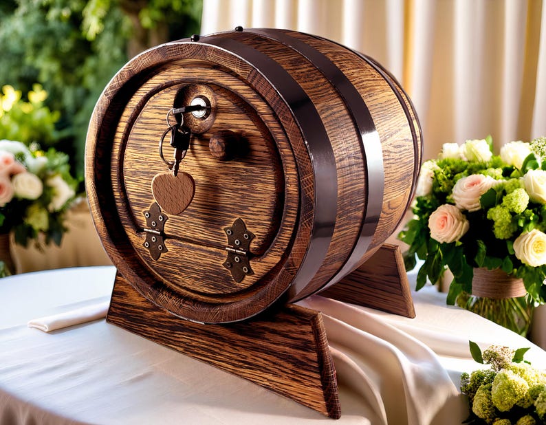 Personalized Whiskey Barrel Card Holder, Rustic Barrel Card Box 10L ...