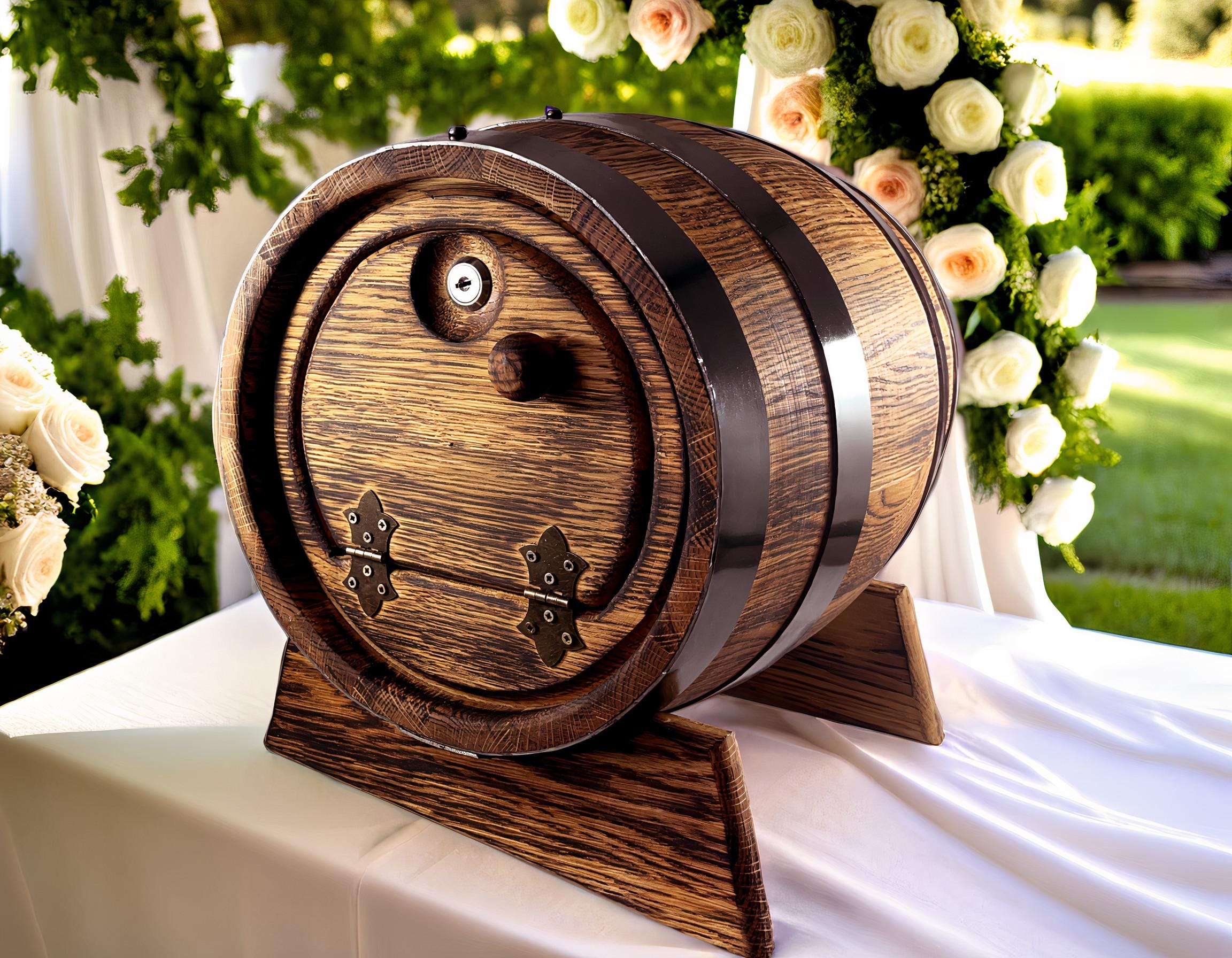 Personalized Whiskey Barrel Card Holder, Rustic Barrel Card Box 10L ...