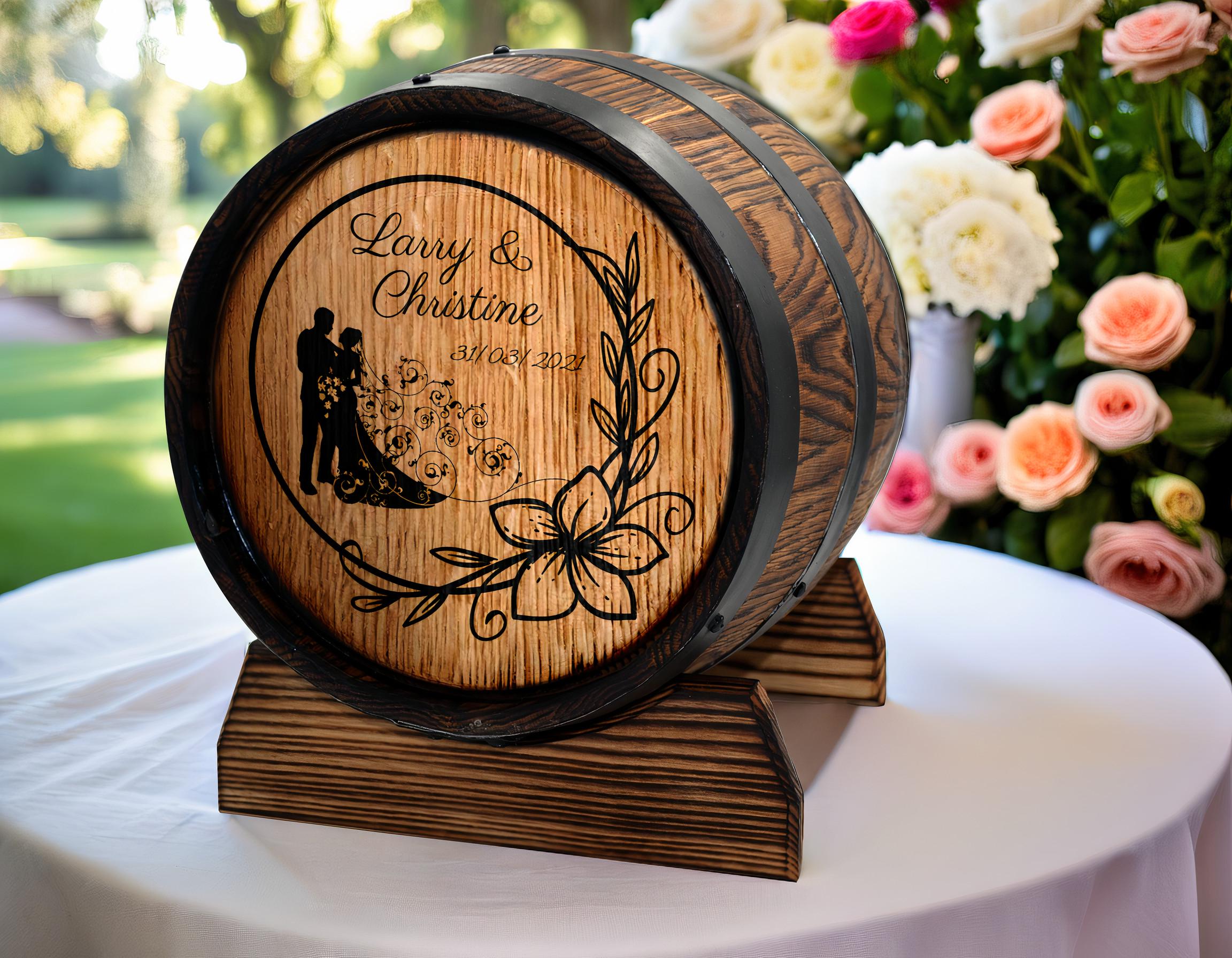 Personalized Rustic Whiskey-Wine Barrel Card Holder, Barrel Card Box 10L with Lock, Wedding Gift-Decor, Wood Reception Rum-Bourbon Guestbook