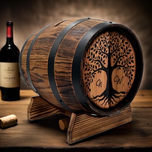 Caixa de cartão de casamento personalizada com uísque e vinho, 10 litros, estilo barril de carvalho vintage com fechadura, porta-cartões de madeira - presente de casamento perfeito - decoração, recepção