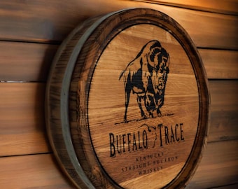 Personalized Buffalo Trace Kentucky Straight Whiskey Bourbon Oak Barrel Head Sign, Custom Barrel Lid Wall Art, Barrel Top, Rustic Bar Décor