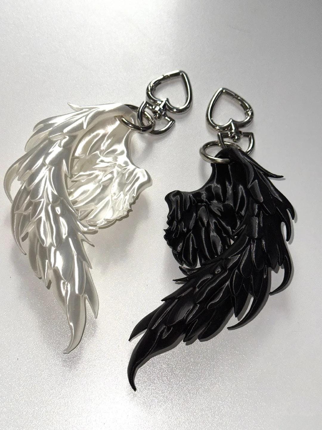 Wing Hong Key Chain 3D Printed Black White Angel Wing Key Chains Ethereal Key Accessories ...