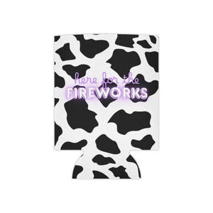 Firework Cow Print Can Cooler - Fun Cow Print Beverage Holder, Summer Drink Sleeve, Insulated Can Hugger, Camping Accessory, Outdoor BBQ