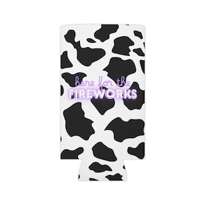 Cow Print Fireworks Can Cooler: Outdoor Party Drink Holder, Unique Gift Idea, Cow Print Party Favor