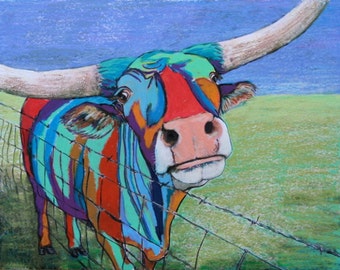 Welcome to Texas, contemporary painting of a Texas longhorn