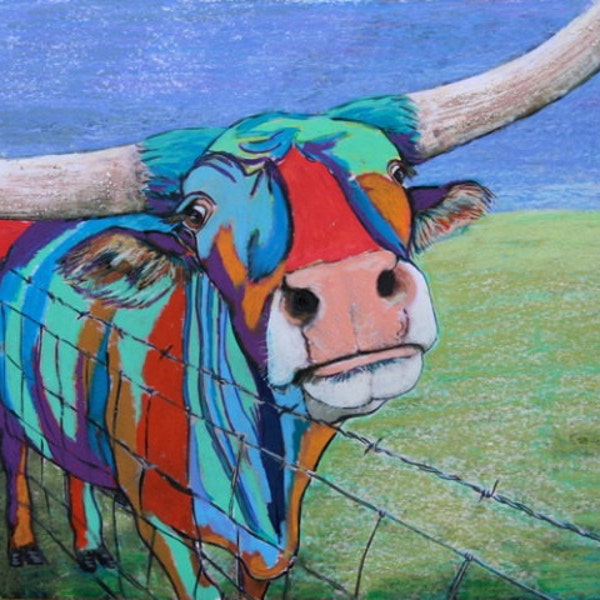 Welcome to Texas, contemporary painting of a Texas longhorn