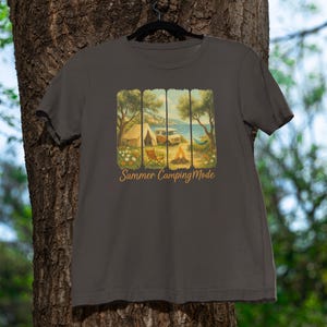 Magliette da campeggio estive, maglietta da campeggio vintage, maglietta da campeggio costiera mediterranea, maglietta da cartolina da viaggio retrò anni '70, maglietta unisex