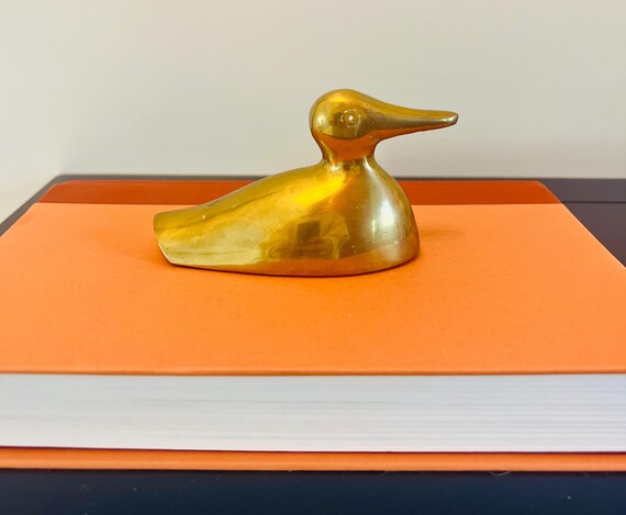 Vintage Solid Brass Duck Figurine Mid Century Modern Brass Decor Hollywood Regency