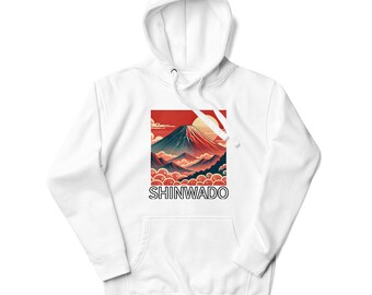Mount Fuji Hoodie, Red Hues, Ukiyo-e Japanese Art Design