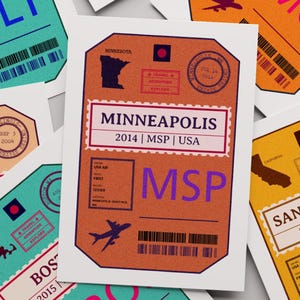 MSP Minneapolis Travel Poster • Digital Retro Airport Luggage Tag Print