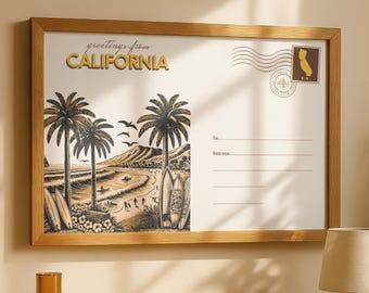 California Wall Art Printable | Vintage Travel Postcard | California State Poster Digital Download