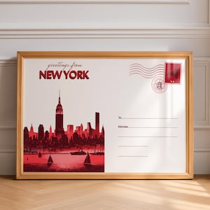 New York Skyline Sunset Postcard – Cityscape Travel Gift, Tall Buildings, USA Landmark Stationery