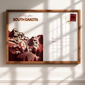 Vintage Mount Rushmore Postcard Art Print: South Dakota Travel Poster (Digital Download)