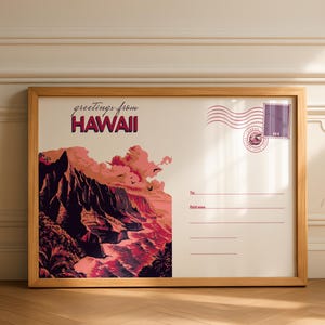 Hawaii Postcard Wall Print – Retro Na Pali Coast Landscape Art, Tropical Sunset Wall Decor, Vintage Travel Poster, Digital Hawaii Souvenir