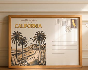 Vintage California Postcard Print: Retro Beach Travel Art (Digital Download)