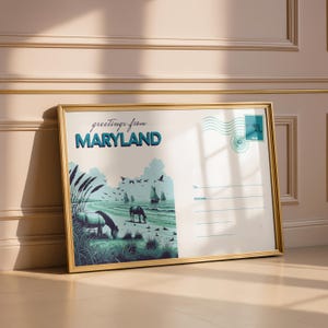 Vintage Maryland Postcard Printable | Assateague Wild Horses Digital Download | Coastal State Postcard Wall Art | Retro USA Travel Print