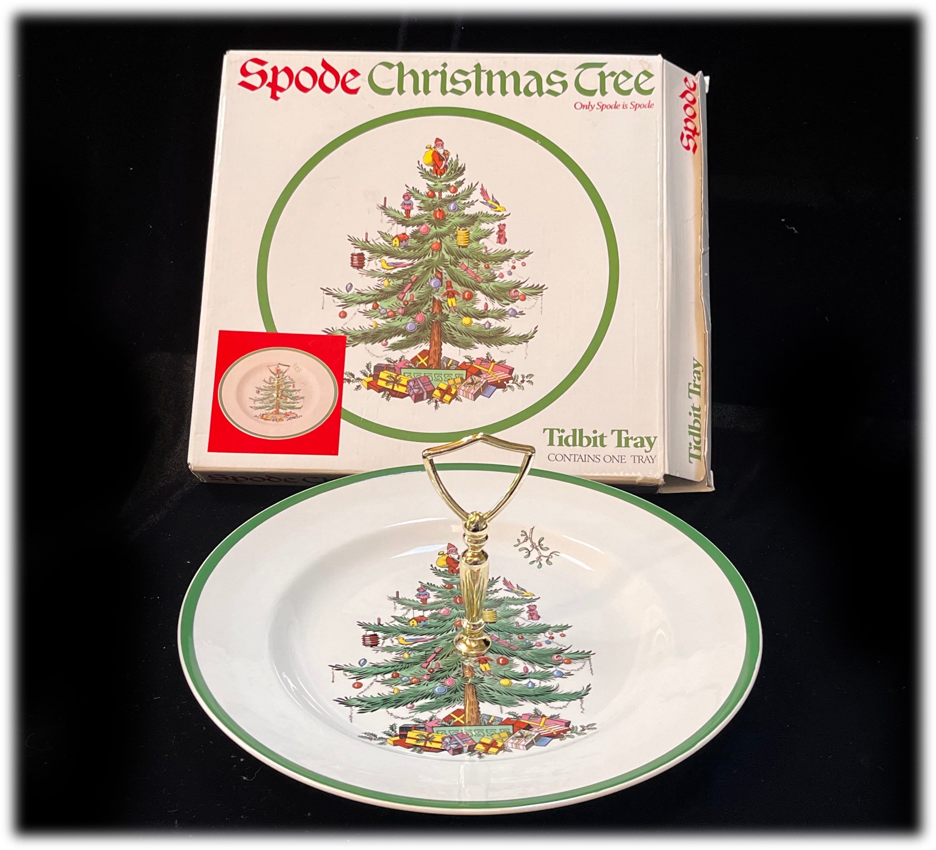 スポード　SpodeChristmas Spode Christmas Tree Tidbit Tray Center Handle S3324 England Mint