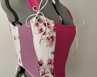 Einzigartiges, wendbares rosa Korsett | Leichtes 2-in-1-Korsett-Top mit Blumenmuster