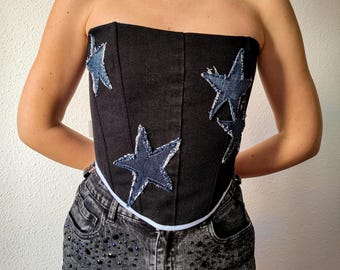 Wendbares Upcycling-Korsett – Hellblau gestreift | Leichtes Sommer-Korsett-Top | Handgefertigtes Zweiteiler-Modell