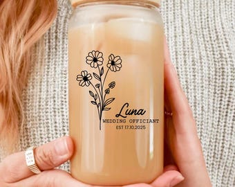 Vaso de cristal para oficiante de boda, vaso de agradecimiento personalizado, regalo de boda personalizado, vaso de cristal para oficiante, idea de regalo para ceremonia, vaso personalizado