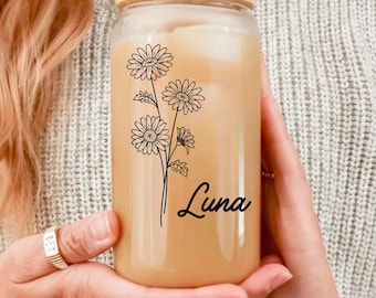 Daisy Birth Flower Mug, April Birthday Gift, Personalized Floral Coffee Mug, Custom Name Cup, Flower Mug for Her, Birth Month Keepsake