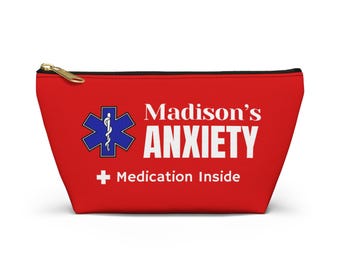 Personalized Anxiety Medication Pouch, Medical Alert Anxiety Bag, Emergency Medication Bag, Mental Health Medication Case, Custom Name Pouch